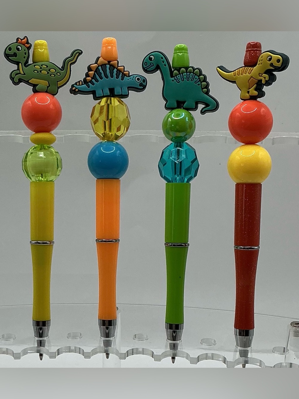 4 KIDS COLORFUL BEADED HANDMADE DINOSAUR PENS GREAT GIFT